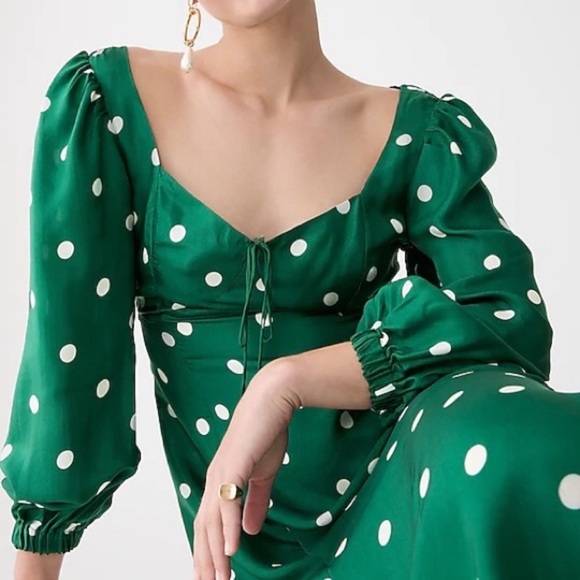 J.Crew Sweetheart long-sleeve midi dress in polka dot - Picture 1 of 6